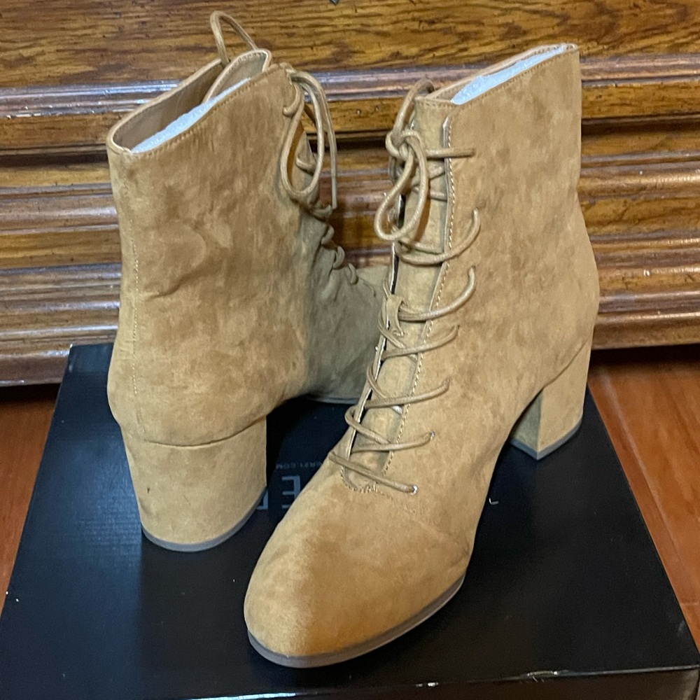 Tan Lace-Up Ankle Boots Booties